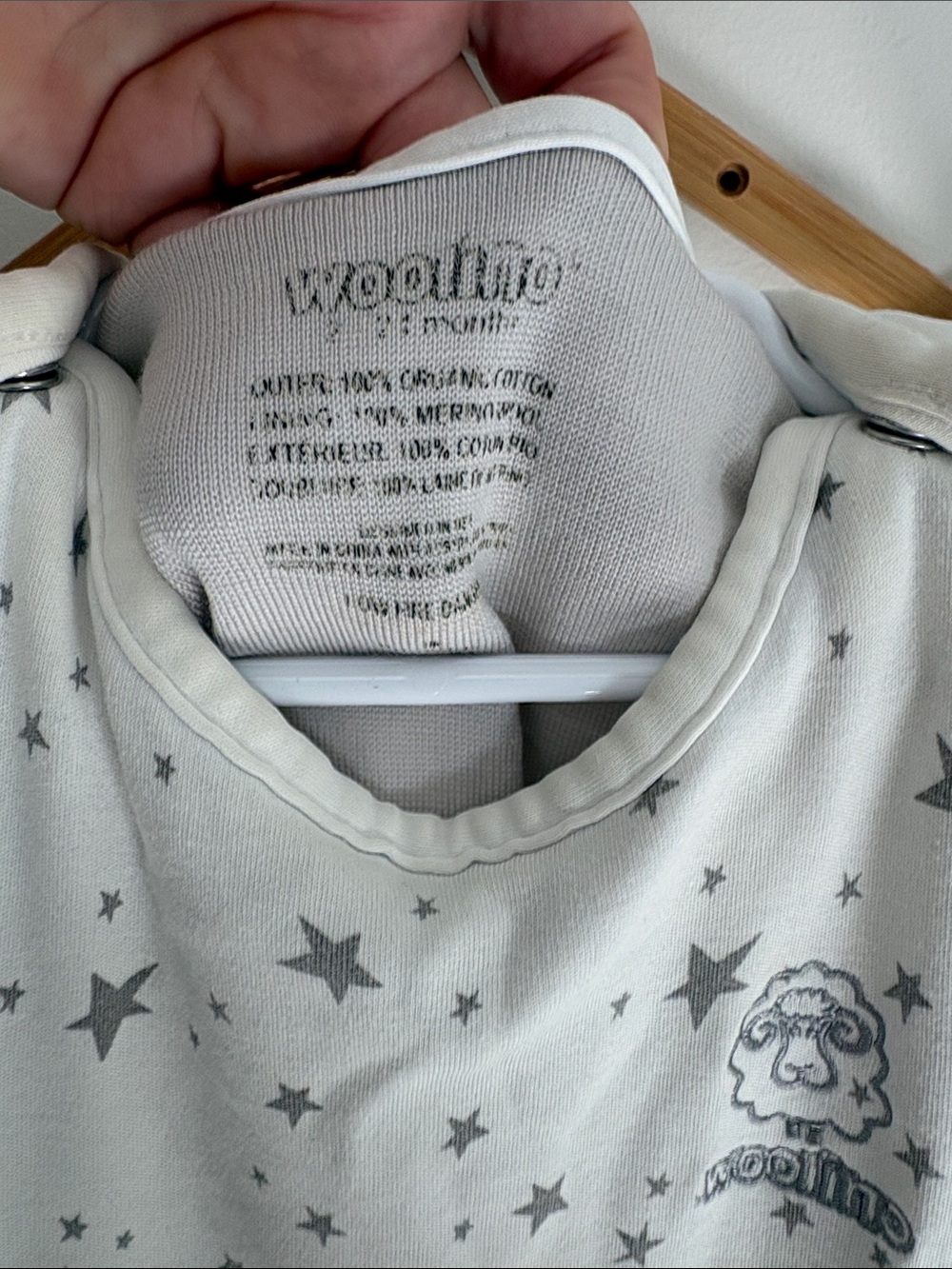Woolino 4 Season Ultimate Baby Sleep Bag Star White Sz 2–24M Merino Wool Cotton - Picture 3 of 7